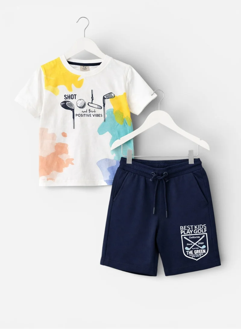 Victor And Jane  Boys Surf Festival Printed T-Shirt & Navy Shorts Set for Men | Best Price UAE
